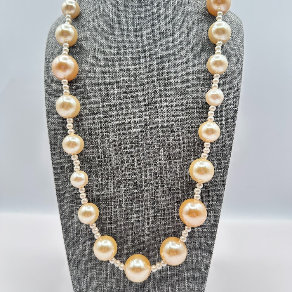 Vintage 90s Chunky Peach Champagne Faux Pearl Choker Necklace Graduated 24"